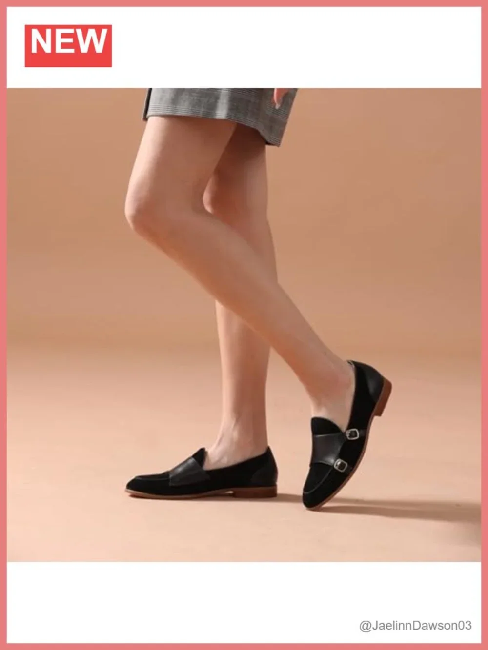 Women's Leather Monk Strap Loafers Flat Slip-On Comfort Business Shoes